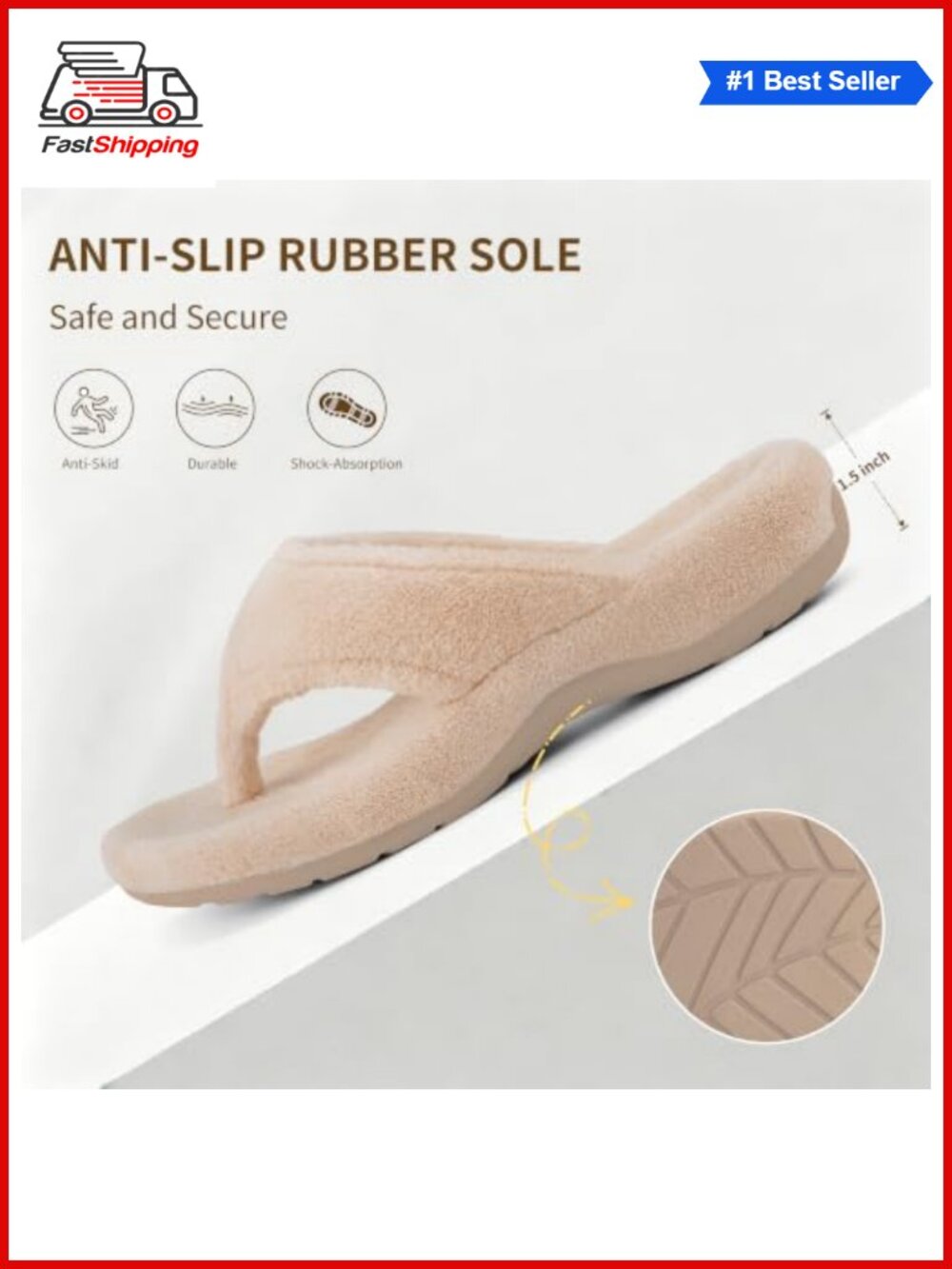 Orthopedic Fuzzy Slippers with Arch Support Open Toe Non-Slip Coral Velvet - Picture 3 of 6